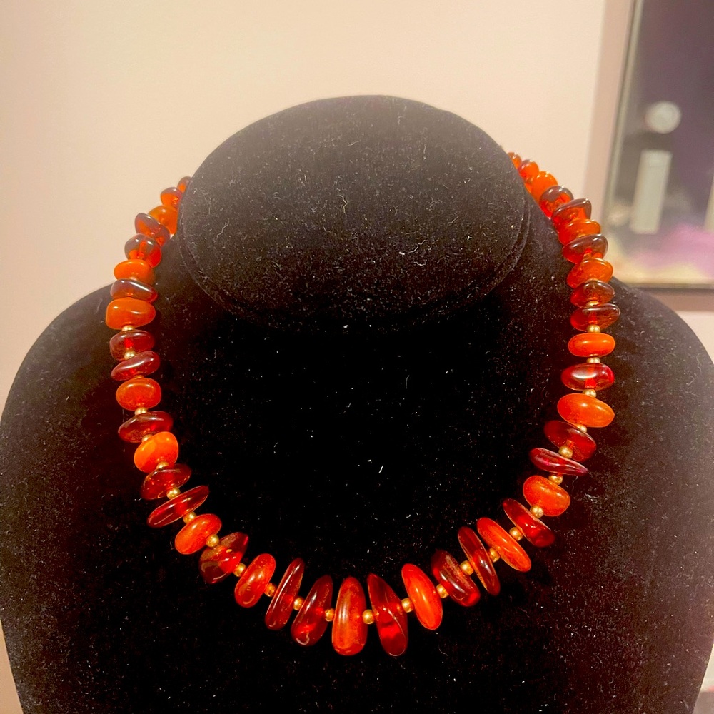 Amber necklace Artisan Amber Graduated Nugget Beaded Statement Necklace